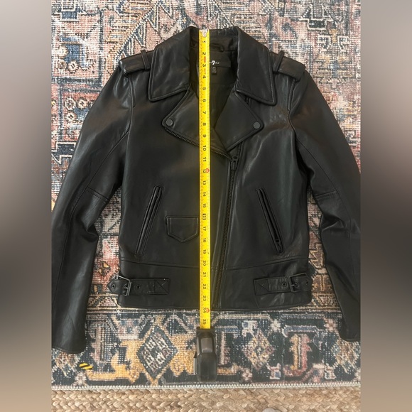 7 for all mankind Genuine 100% Leather Black Motorcycle Moto Jacket (small) - Picture 8 of 9